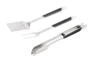 everdure by heston blumenthal premium pack of 3 bbq tool kit: brushed stainless steel tongs, spatula and fork with soft grip handles and hang zone