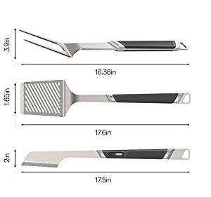 Everdure by Heston Blumenthal Premium Pack of 3 BBQ Tool Kit: Brushed Stainless Steel Tongs, Spatula and Fork with Soft Grip Handles and Hang Zone