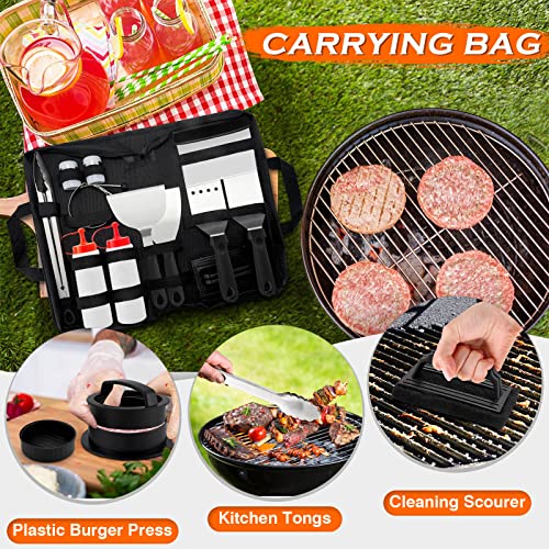 Joyfair Griddle Accessories Kit, 27Pcs Stainless Steel Griddle Accessory Grill Tools Set for Outdoor BBQ Flat Top, Included Metal Spatulas, Scraper, Storage Bag, Heat Resistant & Dishwasher Safe