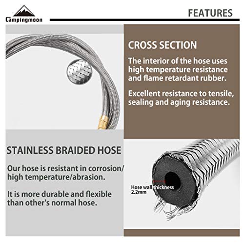 CAMPINGMOON Propane Gas Device Adapter with Extend Hose(41"/105cm), Input: 16oz/1Lb Small Propane Canister, Output: Propane Gas Stove Z22/Z29-105