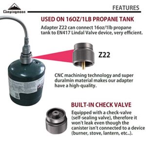 CAMPINGMOON Propane Gas Device Adapter with Extend Hose(41"/105cm), Input: 16oz/1Lb Small Propane Canister, Output: Propane Gas Stove Z22/Z29-105