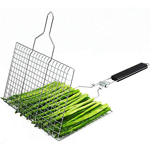 Foldable Grill Basket,Portable Stainless Steel BBQ Barbecue Grilling Basket,With Removable Handle,For Vegetables,Steak,Fish,Shrimpand Whether At Home or OutdoorsBBQ,It Is A Very Practical Barbecue Tool