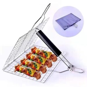 Foldable Grill Basket,Portable Stainless Steel BBQ Barbecue Grilling Basket,With Removable Handle,For Vegetables,Steak,Fish,Shrimpand Whether At Home or OutdoorsBBQ,It Is A Very Practical Barbecue Tool