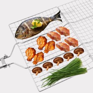 Foldable Grill Basket,Portable Stainless Steel BBQ Barbecue Grilling Basket,With Removable Handle,For Vegetables,Steak,Fish,Shrimpand Whether At Home or OutdoorsBBQ,It Is A Very Practical Barbecue Tool