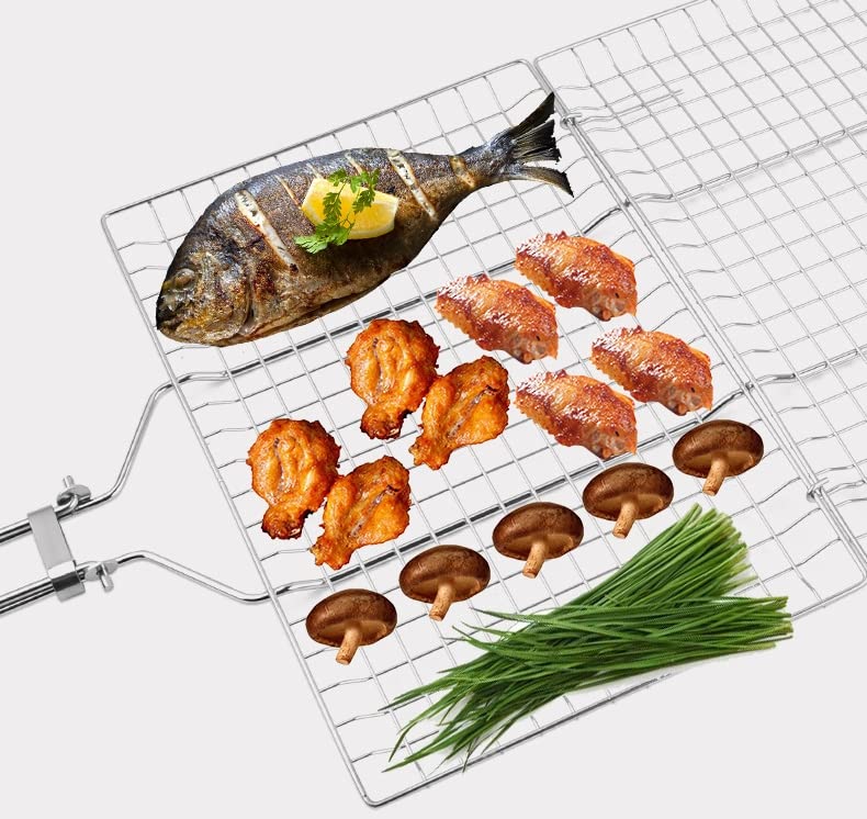 Foldable Grill Basket,Portable Stainless Steel BBQ Barbecue Grilling Basket,With Removable Handle,For Vegetables,Steak,Fish,Shrimpand Whether At Home or OutdoorsBBQ,It Is A Very Practical Barbecue Tool