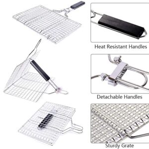 Foldable Grill Basket,Portable Stainless Steel BBQ Barbecue Grilling Basket,With Removable Handle,For Vegetables,Steak,Fish,Shrimpand Whether At Home or OutdoorsBBQ,It Is A Very Practical Barbecue Tool