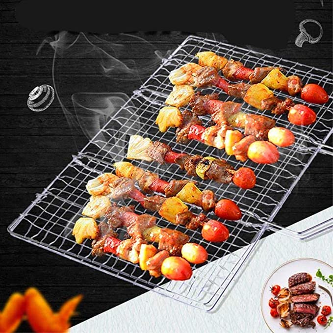 Foldable Grill Basket,Portable Stainless Steel BBQ Barbecue Grilling Basket,With Removable Handle,For Vegetables,Steak,Fish,Shrimpand Whether At Home or OutdoorsBBQ,It Is A Very Practical Barbecue Tool