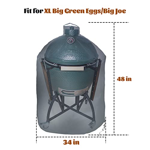 Cover for Extra Large for Big Green Egg,Weather Resistant Grill Cover fit Kamado Big Joe Accessories(34" L x 48" H,Grey)