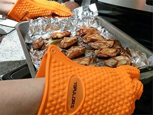 BBQ Grilling Gloves Oven Mitts Gloves for Cooking Baking Barbecue Potholder（Orange）