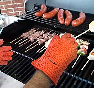 BBQ Grilling Gloves Oven Mitts Gloves for Cooking Baking Barbecue Potholder（Orange）