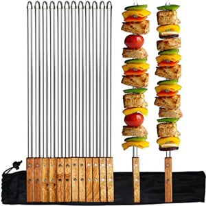 vokop 12 pack kebab skewers 22 inch stainless steel grilling bbq skewer reusable barbecue skewers flat stick with wood handle,ideal for koubideh brazilian chicken shrimp turkish shish kabob