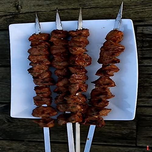 Vokop 12 Pack Kebab Skewers 22 Inch Stainless Steel Grilling BBQ Skewer Reusable Barbecue Skewers Flat Stick with Wood Handle,Ideal for Koubideh Brazilian Chicken Shrimp Turkish Shish Kabob