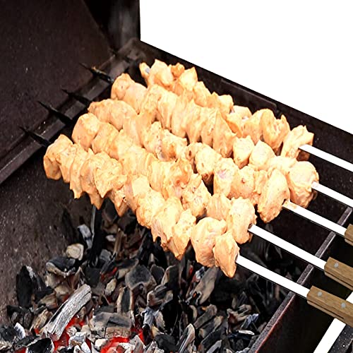 Vokop 12 Pack Kebab Skewers 22 Inch Stainless Steel Grilling BBQ Skewer Reusable Barbecue Skewers Flat Stick with Wood Handle,Ideal for Koubideh Brazilian Chicken Shrimp Turkish Shish Kabob