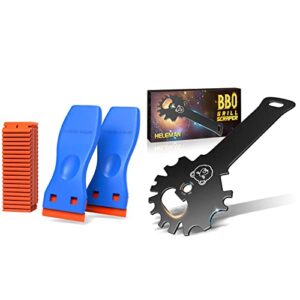 heleman bbq grill scraper gifts for men and 2 pack plastic razor blade scraper tool