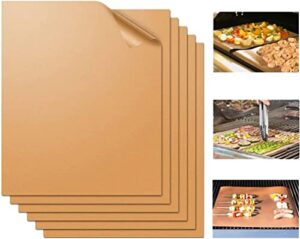 wibimen grill mat set of 7-100% non-stick bbq grill mats&baking mats, pfoa free, heavy duty, resuable and easy to clean, works on gas charcoal and electric bbq (7 pcs) (copper)