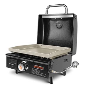 qulimetal portable griddle flat top grill 17 inch table top grill with hood propane grill with carry bag outdoor griddle camping griddle 15,000 btu burner 268 sq 304 stainless steel for party tailgating black