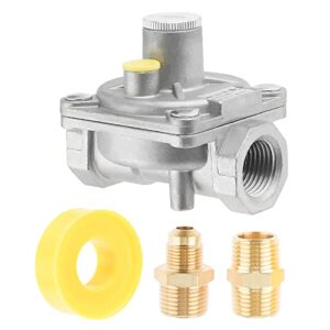 TEENGSE 1/2" Natural Gas and Liquefied Interchange Pressure Regulator, Natural Gas Pressure Regulator with 2 Brass 1/2" NPT conversion adapter for NG/LPG Applications