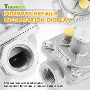 TEENGSE 1/2" Natural Gas and Liquefied Interchange Pressure Regulator, Natural Gas Pressure Regulator with 2 Brass 1/2" NPT conversion adapter for NG/LPG Applications