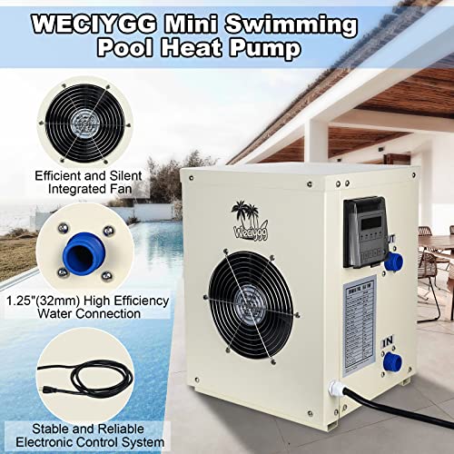 WECIYGG Mini Swimming Pool Heat Pump 12000 BTU for Above Ground Pools, 3.5 kW Electric Pool Heater with Titanium Heat Exchanger, 110V 60Hz, Up to 2000 Gallons