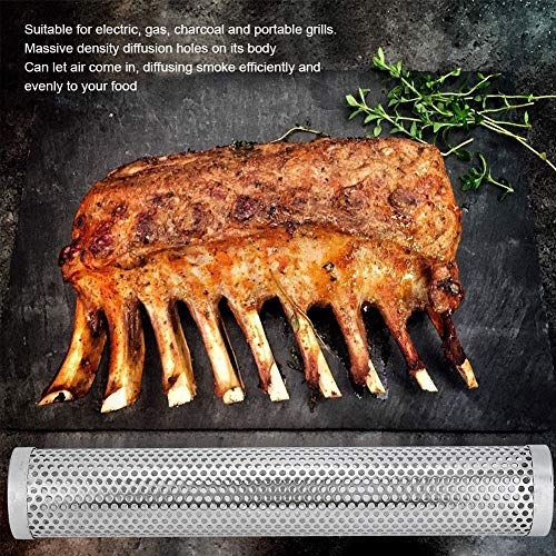 Smoker Tube, Perforated Stainless Steel Portable Smoker Tube Made of 304 Stainless Steel Density Diffusion Holes for Electric Gas Charcoal Grill Smokers