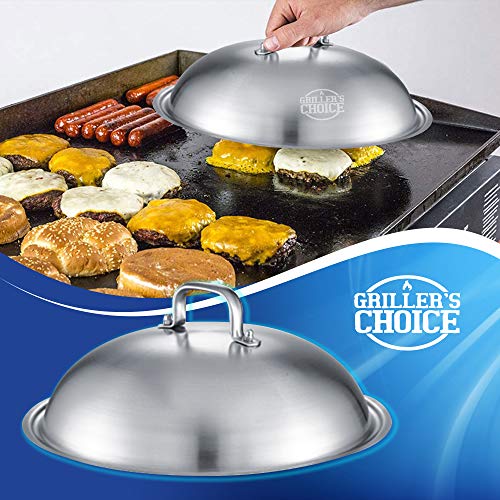 Grillers Choice Griddle Accessories, Flat Top Grill Accessories.Commercial Quality Cast Iron Grill Press and Melting Dome. Griddle Grill Dome for Cooking and Griddle Cheese Press.