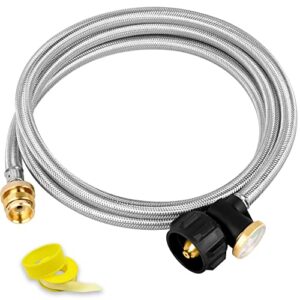 6 FT Propane Hose Adapter 1lb to 20lb with Guage,Stainless Braided Propane Tank Hose 1lb Portable Appliance to 5-40lb QCC1/Type1 Tank, Propane Adapter Hose for Portable Heater,Camping Stove, Gas Grill