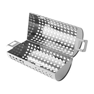KEESHA BBQ Roller Grill Basket Vegetables & Fish Grill Basket - BBQ Grill Cooking Accessories for Outdoor Grill for Smokers / Pellet Grills / Charcoal Grills / Gas Grills - Perfect Grilling Gifts for Men, Stainless Steel