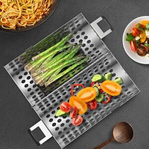 KEESHA BBQ Roller Grill Basket Vegetables & Fish Grill Basket - BBQ Grill Cooking Accessories for Outdoor Grill for Smokers / Pellet Grills / Charcoal Grills / Gas Grills - Perfect Grilling Gifts for Men, Stainless Steel