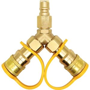 3/8 inch natural gas y splitter, low pressure propane nat gas quick connect/disconnect separator adapter suitable for weber gas grill, pizza oven, patio heater/fire pit, rv, generator