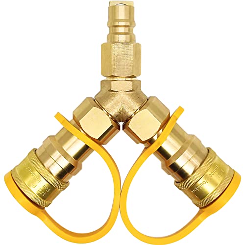 3/8 inch Natural Gas Y Splitter, Low Pressure Propane NAT Gas Quick Connect/Disconnect Separator Adapter Suitable for Weber Gas Grill, Pizza Oven, Patio Heater/Fire Pit, RV, Generator