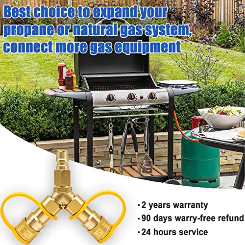 3/8 inch Natural Gas Y Splitter, Low Pressure Propane NAT Gas Quick Connect/Disconnect Separator Adapter Suitable for Weber Gas Grill, Pizza Oven, Patio Heater/Fire Pit, RV, Generator