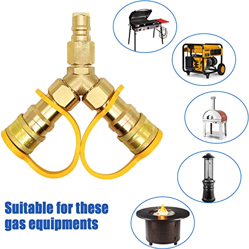 3/8 inch Natural Gas Y Splitter, Low Pressure Propane NAT Gas Quick Connect/Disconnect Separator Adapter Suitable for Weber Gas Grill, Pizza Oven, Patio Heater/Fire Pit, RV, Generator