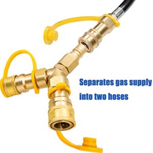 3/8 inch Natural Gas Y Splitter, Low Pressure Propane NAT Gas Quick Connect/Disconnect Separator Adapter Suitable for Weber Gas Grill, Pizza Oven, Patio Heater/Fire Pit, RV, Generator