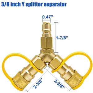 3/8 inch Natural Gas Y Splitter, Low Pressure Propane NAT Gas Quick Connect/Disconnect Separator Adapter Suitable for Weber Gas Grill, Pizza Oven, Patio Heater/Fire Pit, RV, Generator