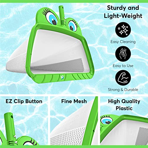 Effortlessly Clean Your Pool with The Skimmie Ms. Frog Large Leaf Rake - 20" Wide Big Mouth Pool Skimmer Net for Above Ground and In Ground Pools, Spa Hot Tubs, and Ponds