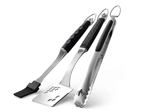 Napoleon Accessory 70036 - Executive 3 Piece Toolset - Premium BBQ Grill Toolset, Cast Stainless Steel, Ergonomic Handles, Heat Safe Rubber Grip, Includes Tongs, Multifunctional Spatula, Basting Brush