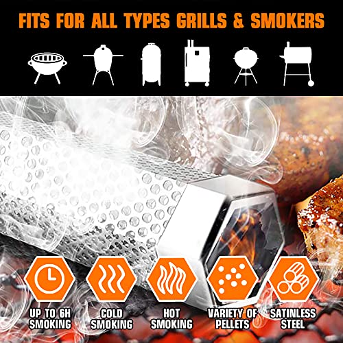 YiiMO Smoke Tube for Pellets, 12'' Pellet Smoker, plus Fiberglass BBQ Grill Mat Heat Resistant