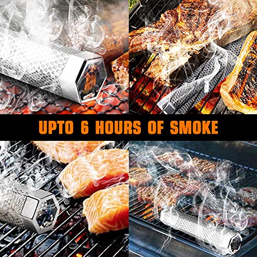 YiiMO Smoke Tube for Pellets, 12'' Pellet Smoker, plus Fiberglass BBQ Grill Mat Heat Resistant