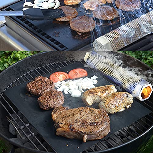 YiiMO Smoke Tube for Pellets, 12'' Pellet Smoker, plus Fiberglass BBQ Grill Mat Heat Resistant