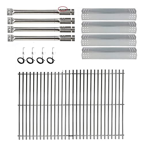 Hisencn Replacement Parts for Master Forge 1010037 Gas Grill Models, Stainless Steel Burners, Stainless Heat Plates Tent Shield and Cooking Grids Grill Grate Repair Kit