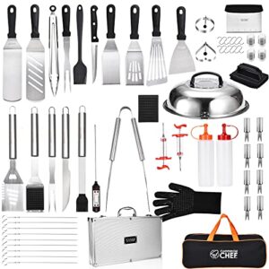 commercial chef 61 piece griddle grill accessories set + bbq grilling tools grill set for smoker, camping, kitchen, barbecue, flat top teppanyaki hibachi and ideal mens gift