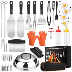 griddle accessories kit, 39pcs grilling tools spatulas set for for blackstone, camp chef, stainless steel grill bbq tool set with basting cover, chopper, spatula, scraper, bottle, tongs, egg ring