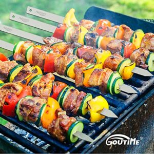 Goutime Kabob Skewers, 27 Inch,1 Inch Wide Stainless Steel Flat BBQ Barbecue Kebab Skewers,No-Wood Handle,for Persian,Brazilian,Koobideh Grilling,Set of 7 with Storage Bag
