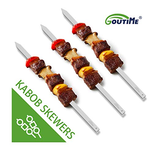 Goutime Kabob Skewers, 27 Inch,1 Inch Wide Stainless Steel Flat BBQ Barbecue Kebab Skewers,No-Wood Handle,for Persian,Brazilian,Koobideh Grilling,Set of 7 with Storage Bag