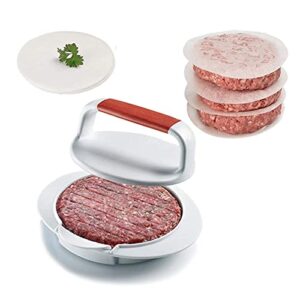 yierouzi non-stick burger press with 100pcs patty papers, hamburger patty maker mold, hamburger press patty, burger mold rings easy release round for meat, beef, veggie burger, bbq (abs)