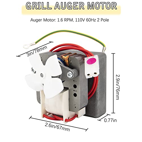 IVONNEY Auger Motor for Pit Boss Traeger Auger Motor Replacement, Grill Auger Motor Compatible with Pellet Grills & Camp Chef Smoker Grill - 1.6Rpm Barbecue Auger Motor, 110V 60Hz 