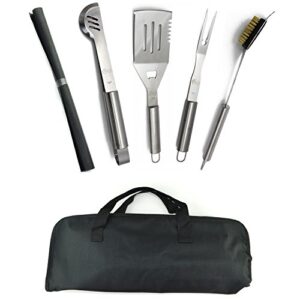 new stainless steel bbq grill tools set – 5 piece grilling tool accessories barbecue kit w/carry bag and silicone bbq mat