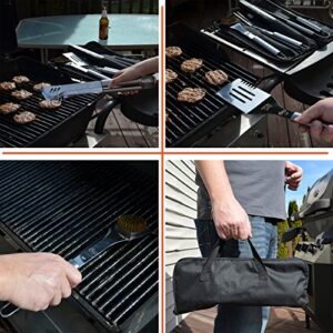 New Stainless Steel BBQ Grill Tools Set - 5 Piece Grilling Tool Accessories Barbecue Kit W/Carry Bag and Silicone BBQ Mat
