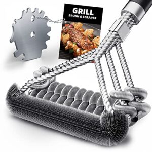 grill brush for outdoor grill, bristle free & wire combined bbq brush for grill cleaning including grill scraper, safe 17″ stainless steel bbq accessories grill cleaner brush, awesome gifts for men