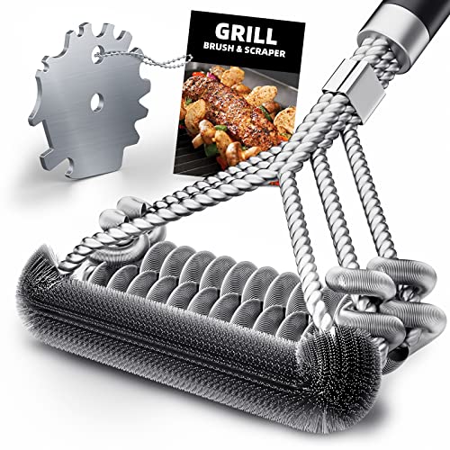 Grill Brush for Outdoor Grill, Bristle Free & Wire Combined BBQ Brush for Grill Cleaning Including Grill Scraper, Safe 17" Stainless Steel BBQ Accessories Grill Cleaner Brush, Awesome Gifts for Men